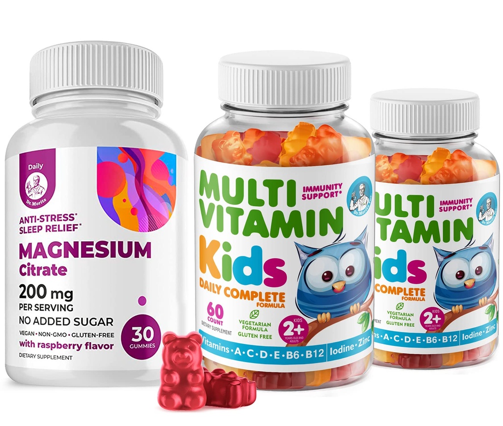 Çocuklar Multivitamin Gummies 14 Temel Vitaminler ve Magnezyum Gummies Sugar-Free - Daily Supplement A,C,D,E Vegetarian B6&B12,Zinc,Biotin with Sugar-Free Magnezyum Calm Chews for Kids&Adults