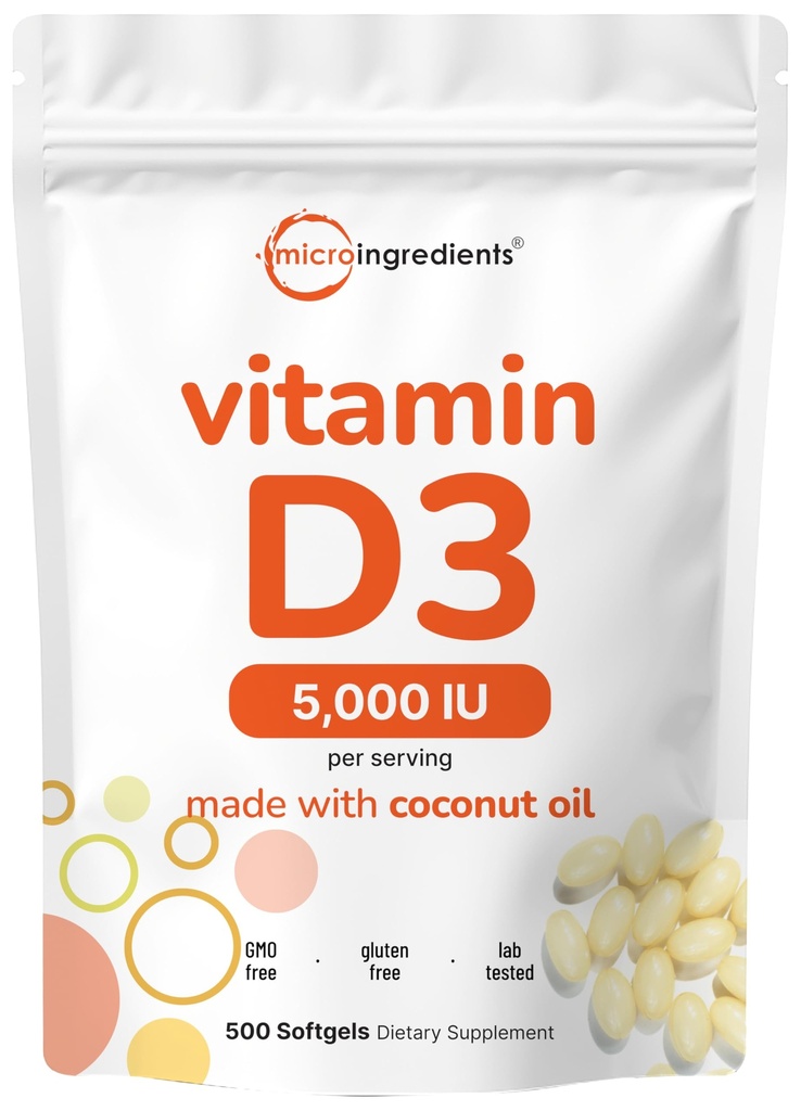 Mikro Malzemeler D3 5.000 IU, 500 Softgels | Virgin Coconut Petrol | Cholecalciferol Form | Bone, Immune & Heart Support | Easy to Swallow, Non-GMO