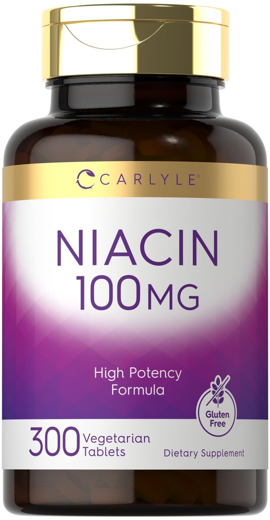 Carlyle Niacin 100 mg | 300 Vejetaryen Tabletler | Non-GMO, Gluten Free | High Potency Formula