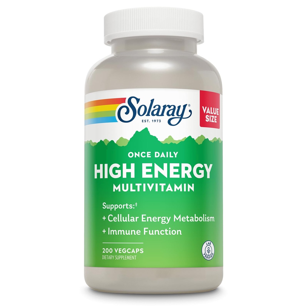 SOLARAY Kadınlar ve Erkekler için Günlük Yüksek Enerji Multivitamini - Enerji Supplements - Immune Support w/Vitamin C, A, D ve E, Vitamin B Kompleksi, Trace Minerals, 60-Day Garanti, 200 Serv, 200 VegCaps