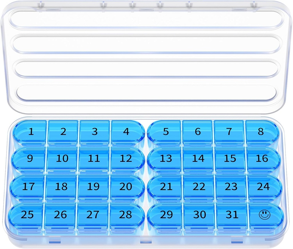 Zoxy Monthly Pill Organizer 1 Times a Day, 30 Day Pill Box Organizer, One Moon Pill Case for Travel, 31 Günlük Medcine Konteyneri Vitaminler, Tamam & İlaçlar için