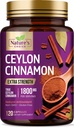 Ceylon Cinnamon Capsules 1800 mg - Sertifikalı Organik Cinnamon, ABD'de Şişelenmiş ve Saf Ekstra Güçlü Ceylon Cinnamon Supplement, Anti Piloksils, Non-GMO & Gluten Free, Sugar Free - 120 Capsules
