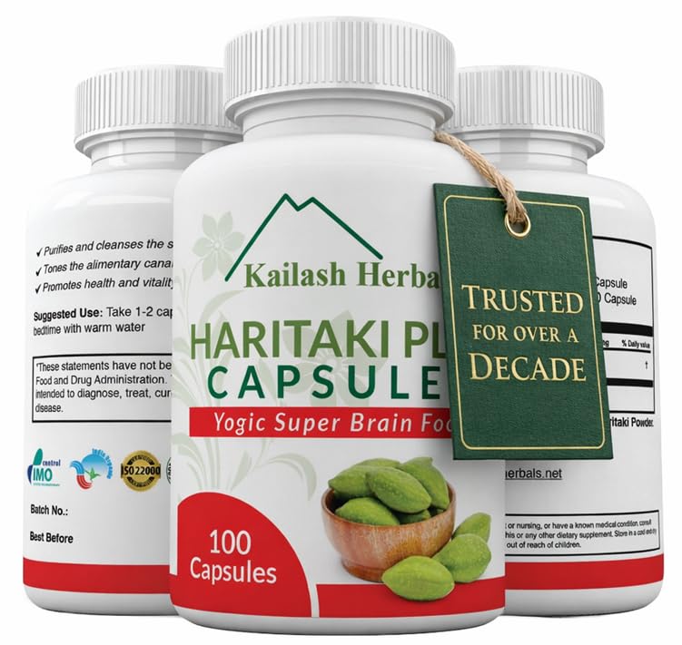 Organik Haritaki Capsules - Digestion - Detoxification & Rejuvenation – Düzenliliği koruyor - Beyin Fonksiyonu- 100 Capsules Terminalia chebula | Vegan, Non-GMOMO