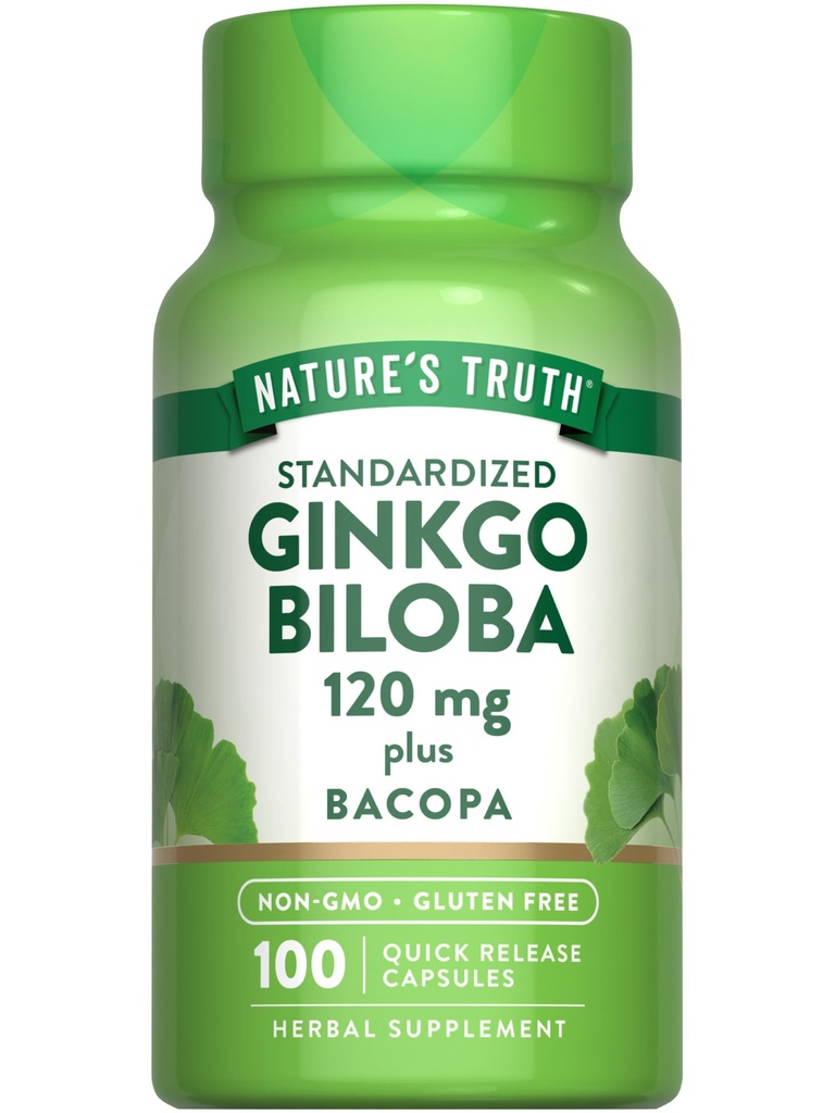Nature's Truth Ginkgo Biloba 120mg | Plus Bacopa | 100 Hızlı Yayın Kapsülleri | Standartlaştırılmış Tür | Non-GMO ve Gluten Free Supplement Supplement