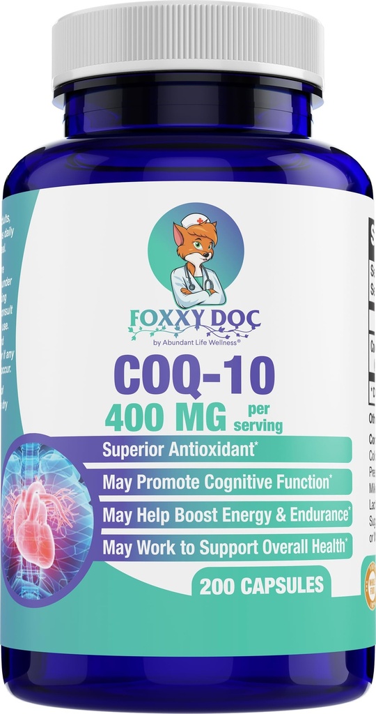 CoQ10 400 MG Per 2 Caps - Ubiquinone - Mükemmel Değer - Kalp, Beyin ve Hücresel Tamam - Enerji Desteği - Şişede 200 Caps - Foxxy Doc