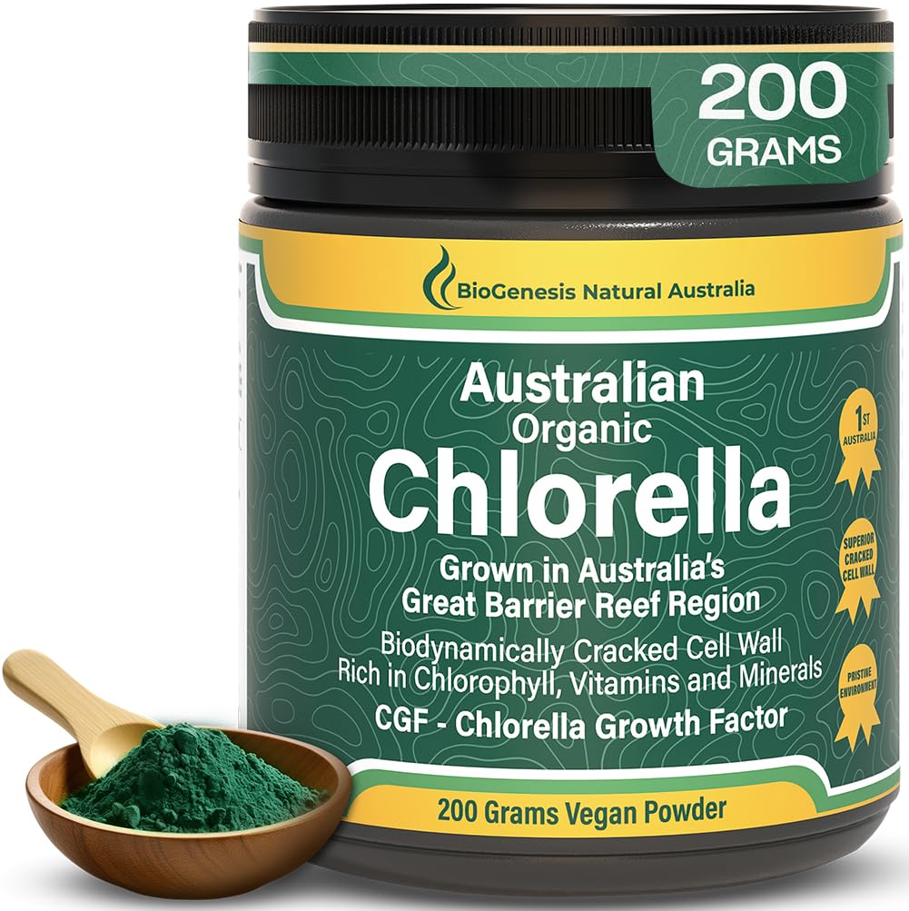 Biogenesis Organik Klorella Toz - 200g | Avustralya yetiştiriciliği | BioDynamic Cracked Hücre Duvar | Chlorophyll, Vitamins & Minerals | Destekler Enerji & Immunity | Vegan Toz Toz