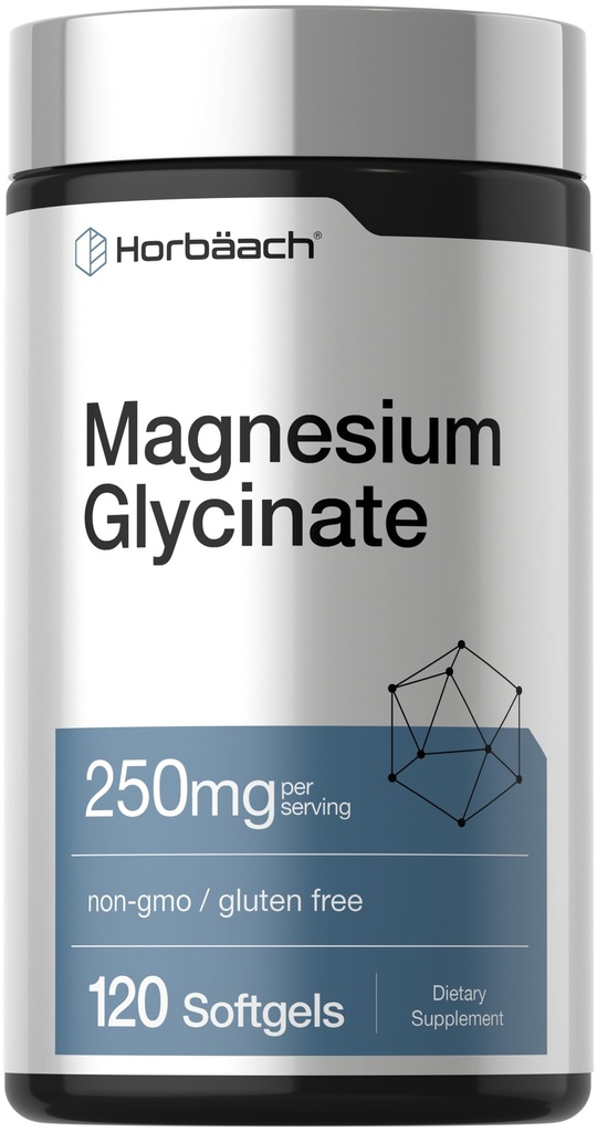 Horbäach Magnezyum Glycinate | 250 mg | 120 Softgels | Non-GMO ve Gluten Free Supplement Supplement Supplement
