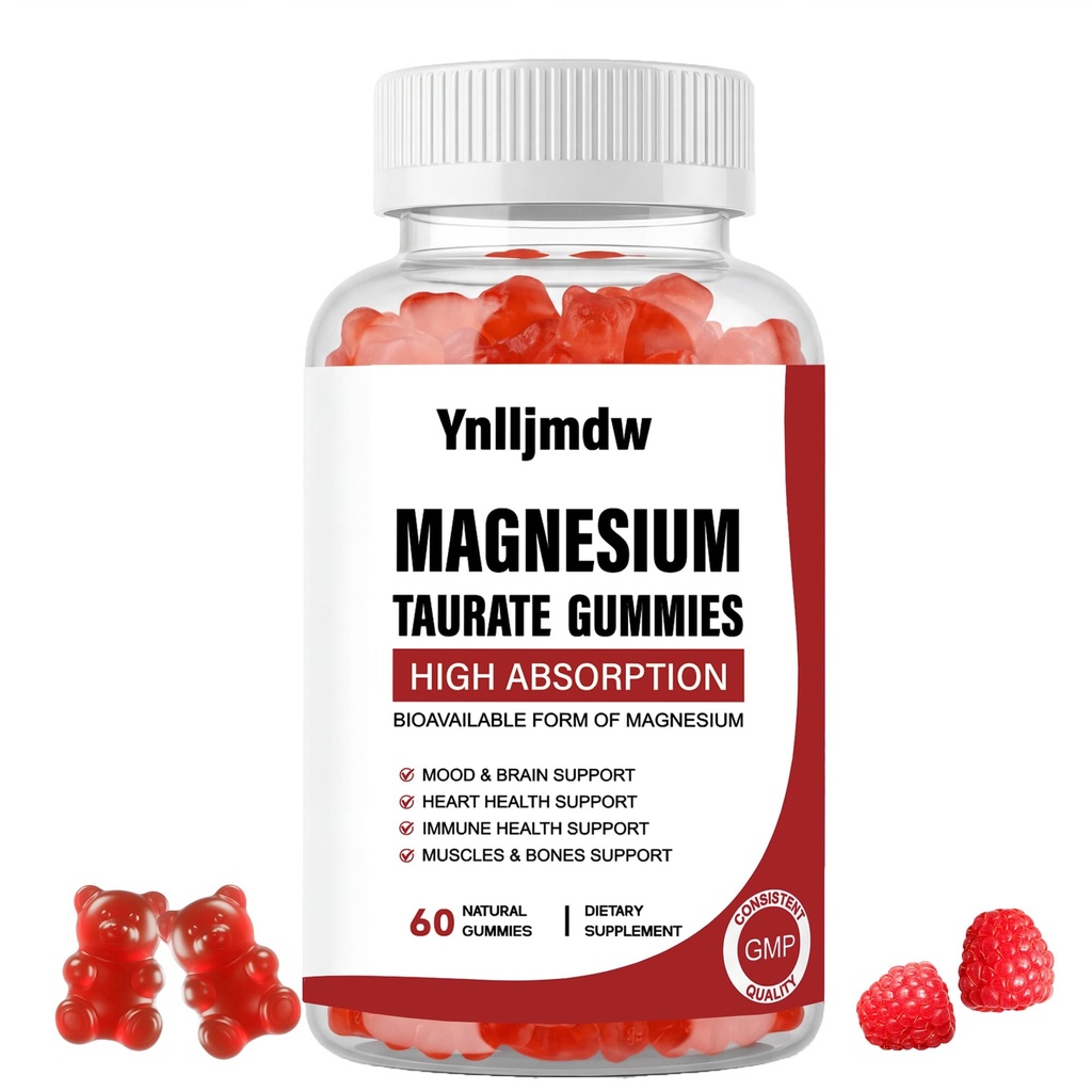 Magnezyum Taurate Gummies with Taurate, Magnezyum Glycinate & Citrate-for Heart Health, Muscles Function, Mood Support-Vegetarian, Non-GMOMOMO