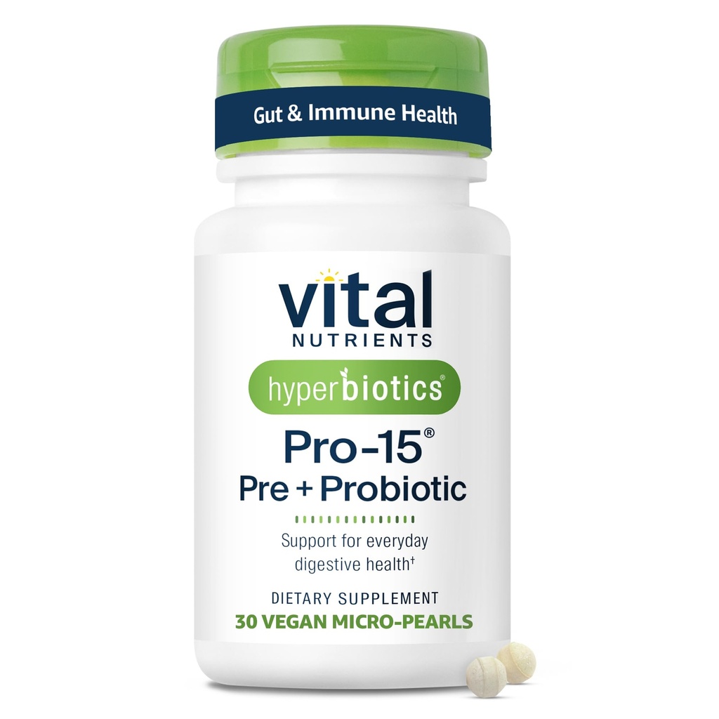 Hiperbiyotikler Vital Nutrients Pro-15 Prebiyotiks and Probiyotiks for Women and Men | 15 Science Backed Strains | Supports Occasional Constipation, Diarrhea, Gas & Bloating | 30 Vegan Time release Pearls