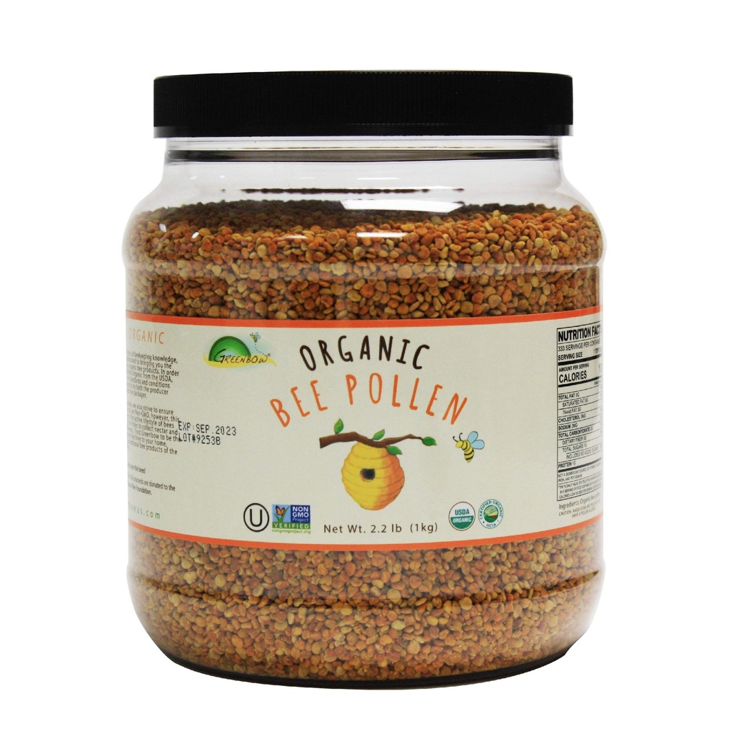 Greenbow Organik Arıen -% 100 USDA sertifikalı Organik, Non-GMO, Halal, Kosher sertifikalı, Pure & Natural Bee Pollen - Superfood Proteinler, Vitaminler ve Mineraller - Gluten Free - 1.000g