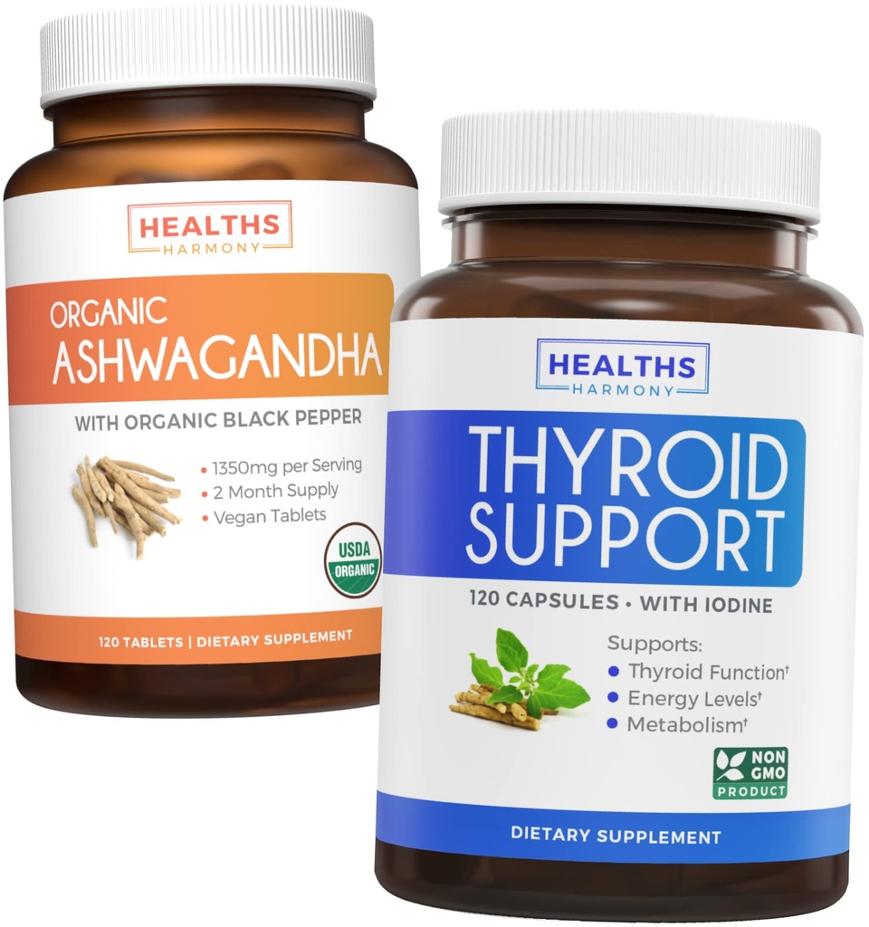 Tiroid Desteği ve Ashwagandha - Revive & Thrive Pack - Tiroid Desteği Iodine (Non-GMO) Enerji ve Organik Ashwagandha'yı 1350 mg Ashwaganda Kök Tozu ile Geliştir