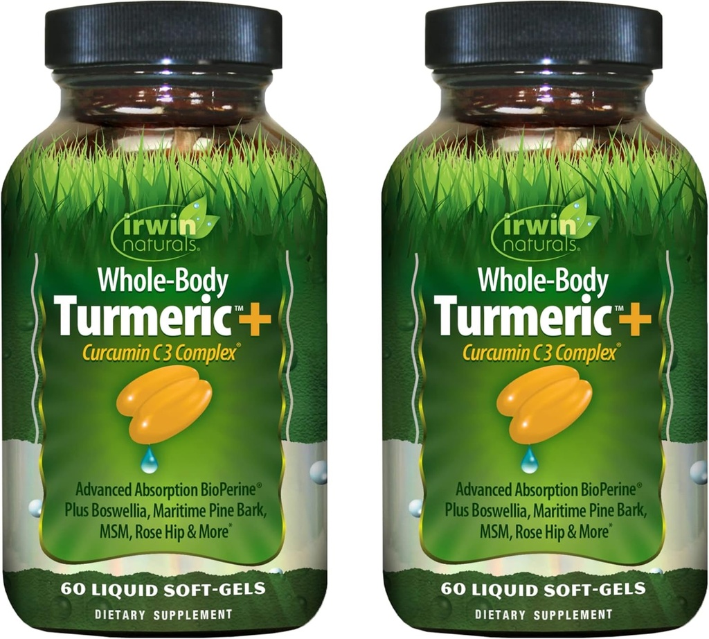 Irwin Naturals Whole Body Turmeric + Curcumin C3 Kompleksi - 60 Liquid Soft-Gels, Pack of 2 - Supports Whole-Body Wellness - 60 Toplam Hizmetler