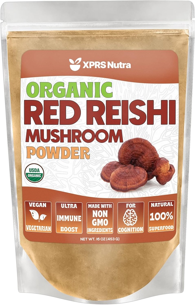 XPRS Nutra Organik Red Reishi Mushroom Toz - Cognition için Premium Reishi Toz - Longevity and Energy (16 Ounce) için Vegan Reishi Mushrooms