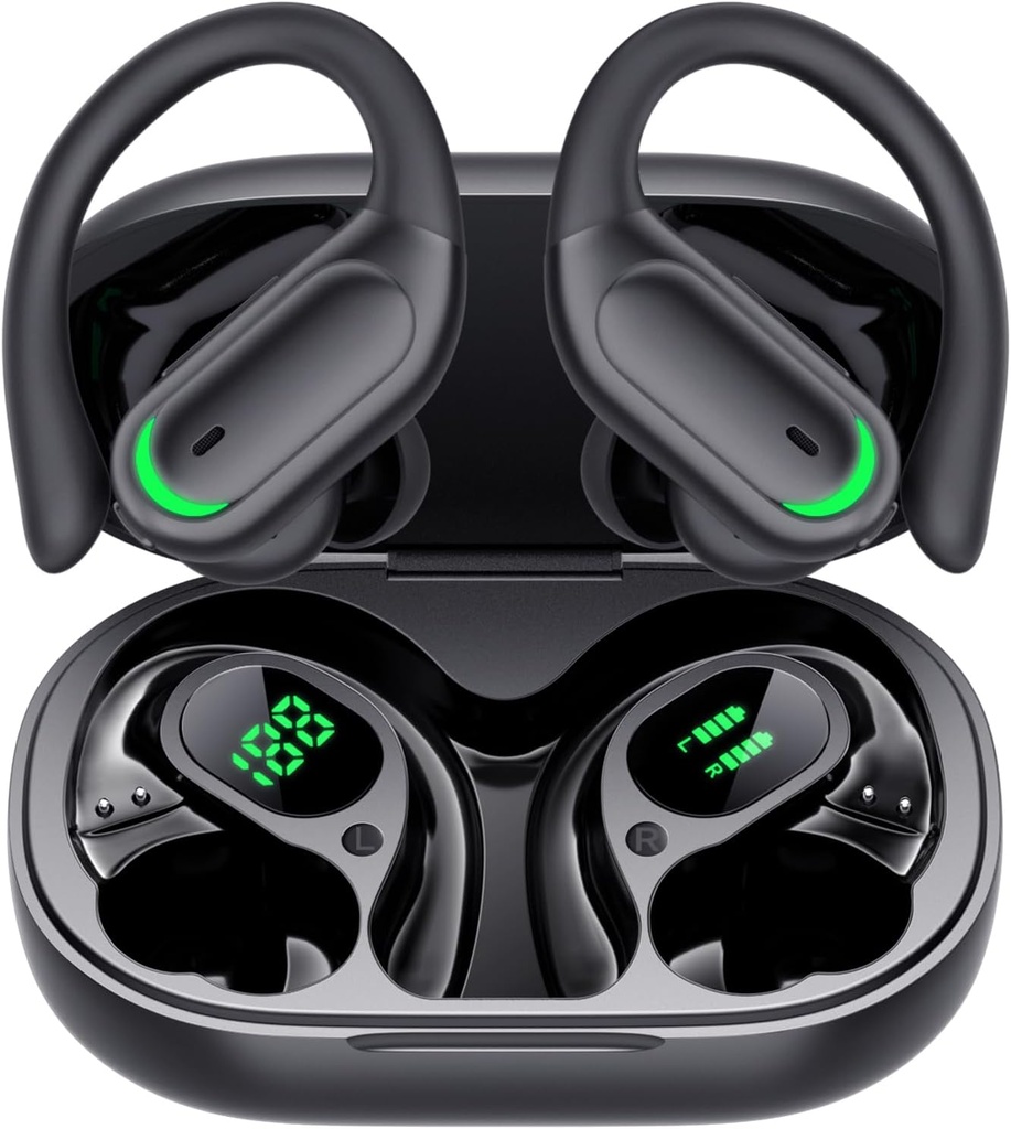 Kablosuz Kulakları Bluetooth 5.4 Kulaklıklar, 96hrs Playtime, Kablosuz Şarj Vaka LED Ekran, Over Ear Breakers, ENC Gürültü Cancelling, Hi-Fi Sound, IP7 Water, for Sports Workouts (Deep Black)