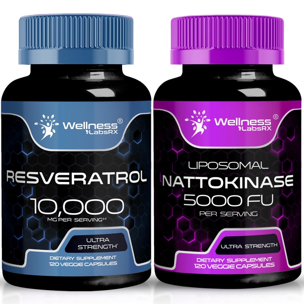 WELLNESS LABSRX Resveratrol Capsules 10000 mg - Nattokinase Supplement Capsules - 5000 FU FU FU FU FU FU