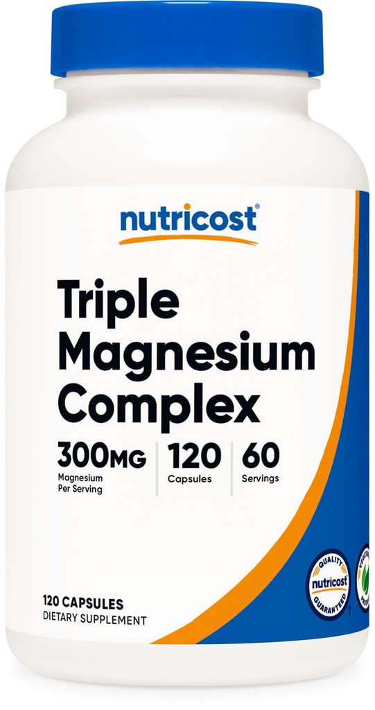 Nutricost Triple Magnezyum Kompleksi (300 mg, 120 Capsules) - Di-Magnesium Malate, Bisglycinate ve Citrate, 60 Hizmet
