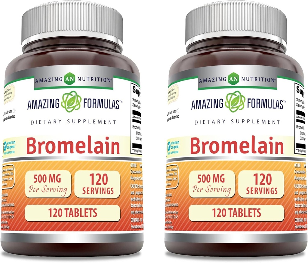 Amazing Formulas Bromelain 500 Mg Tabletleri Tamam | Non-GMO | Gluten Free | Made in USA (120 Count | 2 Pack)