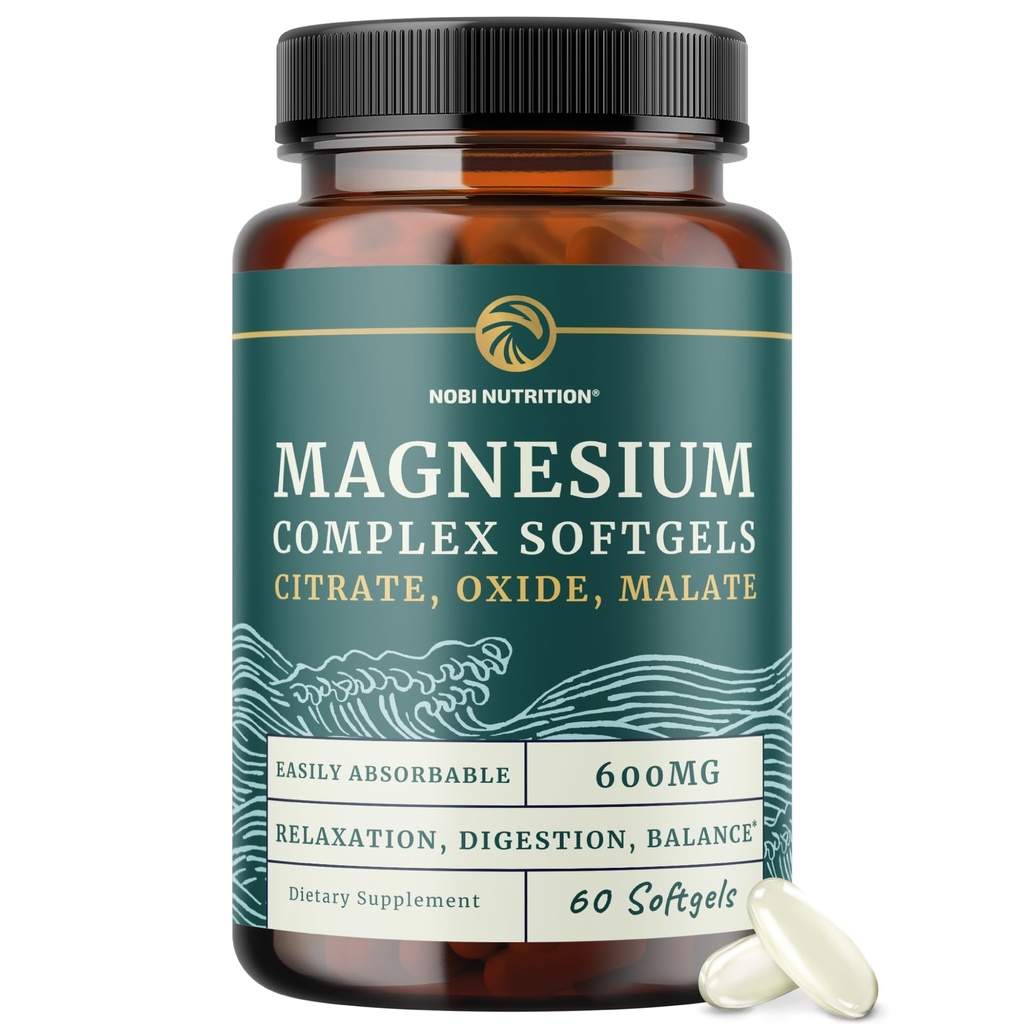 Triple Softgels | Citrate, Malate, & Oksit | Yüksek derecede Absorb Magnezyum Supplement for Digestion, Calm, Leg Cramps, & Sleep Support | 300 mg Kompleks | Swallow Soft Gels | 60 Count