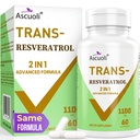 %99 Ultra 1080 Trans-Resveratrol 1100 mg, 3in-1 Gelişmiş Formula Organik Resveratrol Tamam, Max Antioksi, Anti-Aging, Skin Health, Hücre Onarımı, NAD+, Immune & Energy, 60 Caps