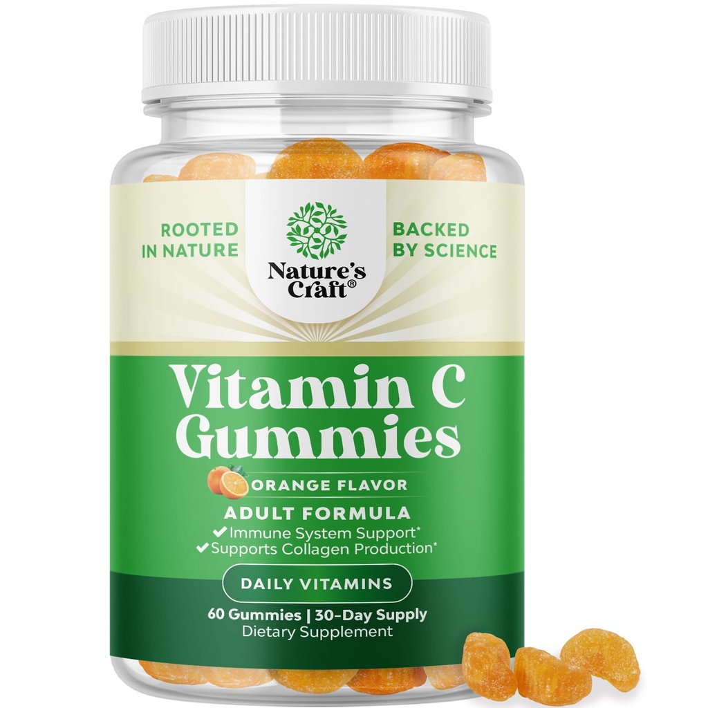 Chewable Vitamin C Gummies for Adults - Halal Vitamin C Immune Support Gummies - Ascorbic Acid Natural Gummy Immune Booster for Adults and Natural Cold Remedy Gummy Vitamins - 60 Count