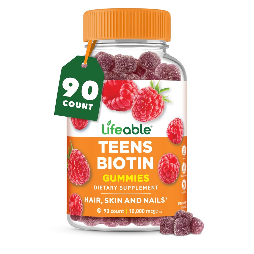Yaşamılabilir Gençler Biotin 1000006 Gummies | Vitamin B7 | Vegan Biotin Supplement | Saç Büyümesi için Büyük Tasting Biotin Gummies | Sağlıklı Skin ve Nails | Biotin Vitaminleri | Gençler için | 90 Gummies
