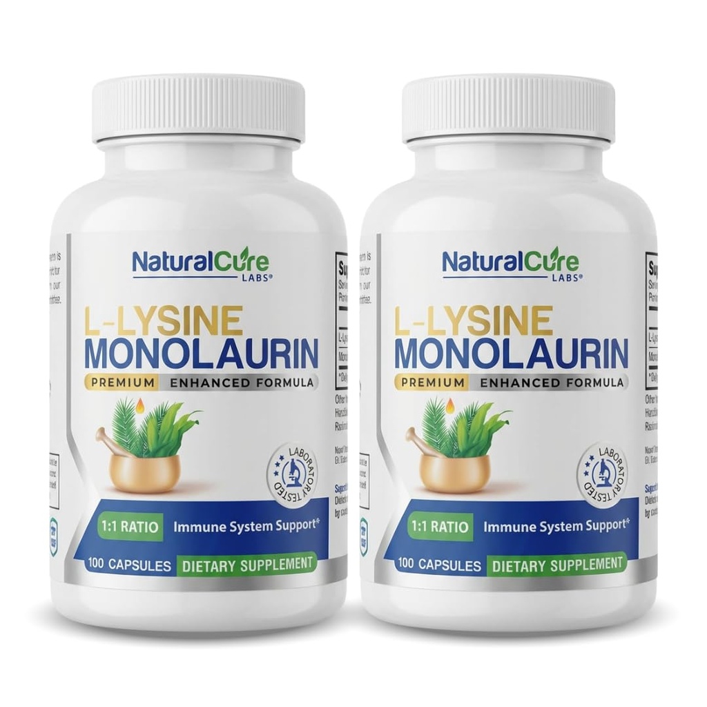 Doğal Cure Laboratuvarları L-Lysine + Monolaurin 600 mg 1:1 Oran, 2 Pack, 200 Capsules