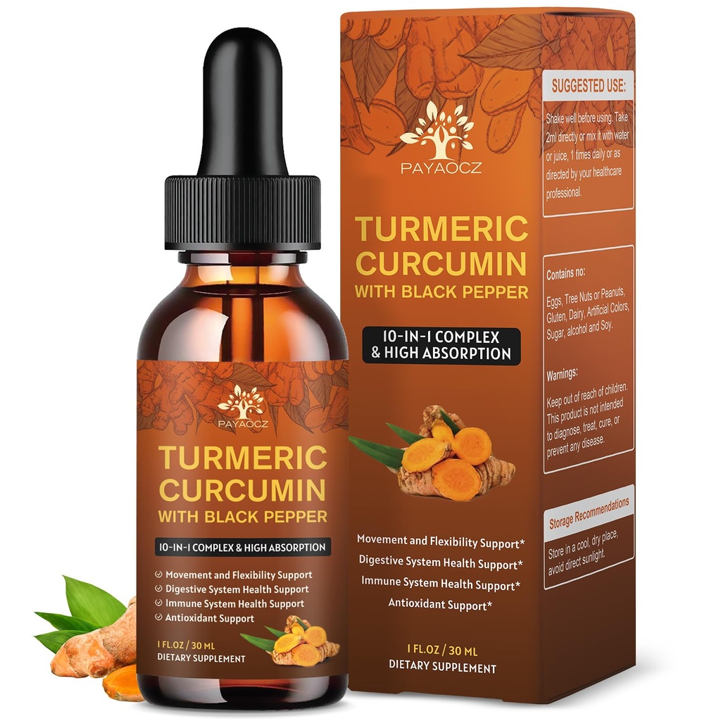 (2 Pack) Organik Turmeric Curcumin Supplement with Black Pepper and Ginger - Sıvı Turmeric Extract Drops ( Cinnamon, Rosemary) - Hareketlilik ve Flexability Support and Digestive Health - 1 Fl Oz Oz Oz