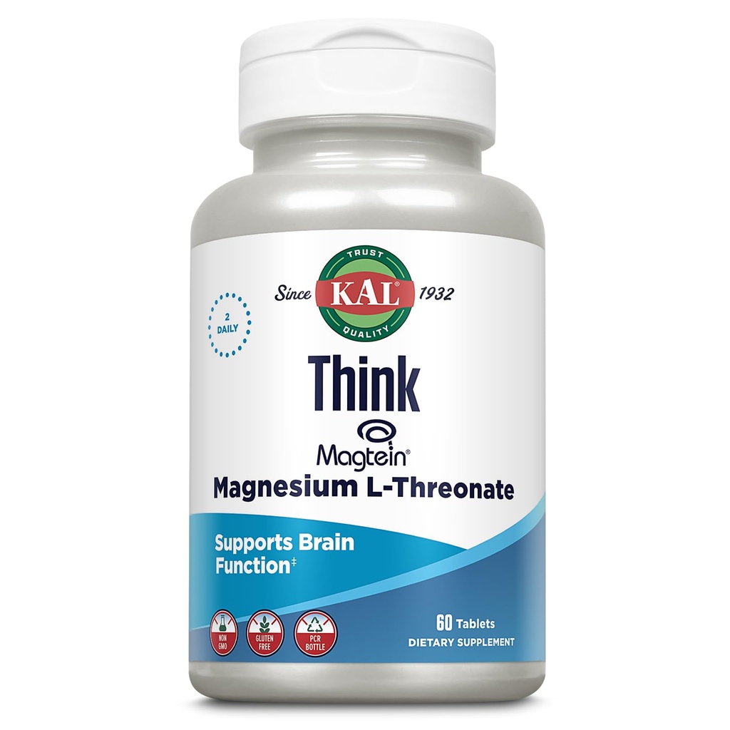 KAL Think Magnezyum L-Threonate 2000 mg | Learning, Brain Health & Memory Function Support w/Magtein | Vegan, No Gluten & Non-GMO | 60 Tabletler