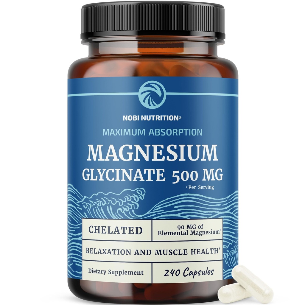 Magnezyum Glycinate 500 mg | Yüksek Absorpsiyon | Kas Rahatlama, Bones, Heart, Nerve, Sleep & Calm Kadınlar ve Erkekler için Destek | Magnezyum Chelate Supplement & Bisglycinate Kompleks | 240ct