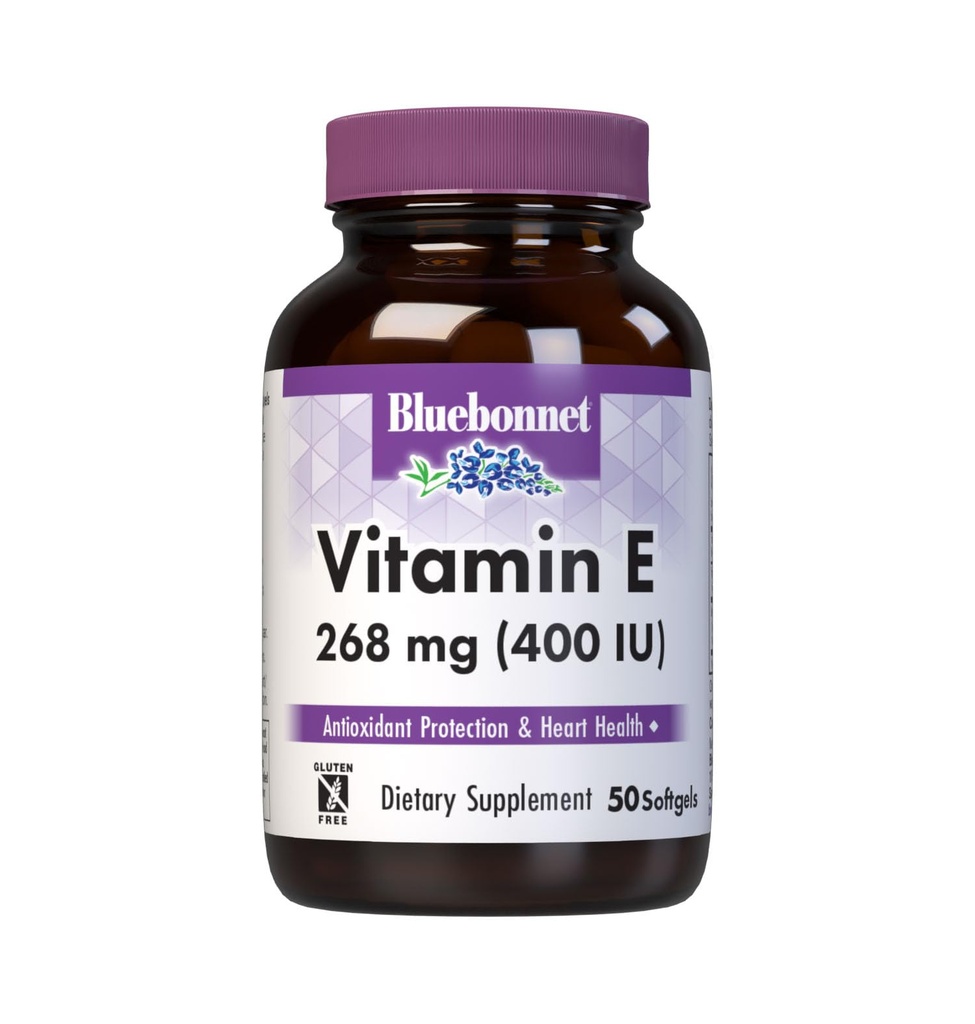 Bluebonnet Beslenme Vitamini E 400 IU (268 mg) Karma Tocopherols Softgels, Free Radikal Portection & Cardiovascular Support, Gluten-Free, Dairy-Free, 50 Softgels, 50 Hizmet