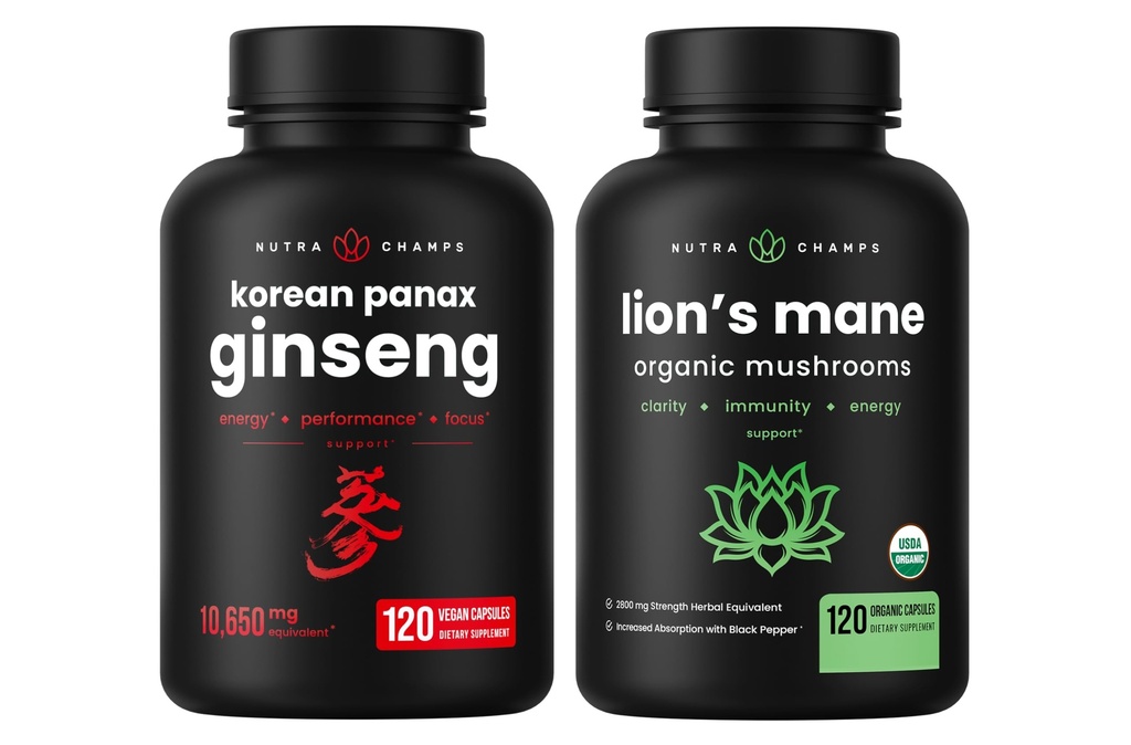 NutraChamps Koreli 185 Capsules ve Lions Mane Capsules 2 Pack