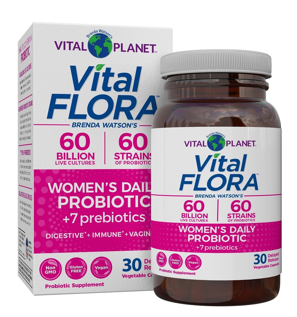 Vital Planet - Vital Flora Women's Daily Probiyotik 60 Milyar CFU, 60 Diverse Strains, 7 Organik Prebiyotik, Vaginal ve Immune Support, Bloating, Digestive Health Probiyotiks for Women 30 Capsules