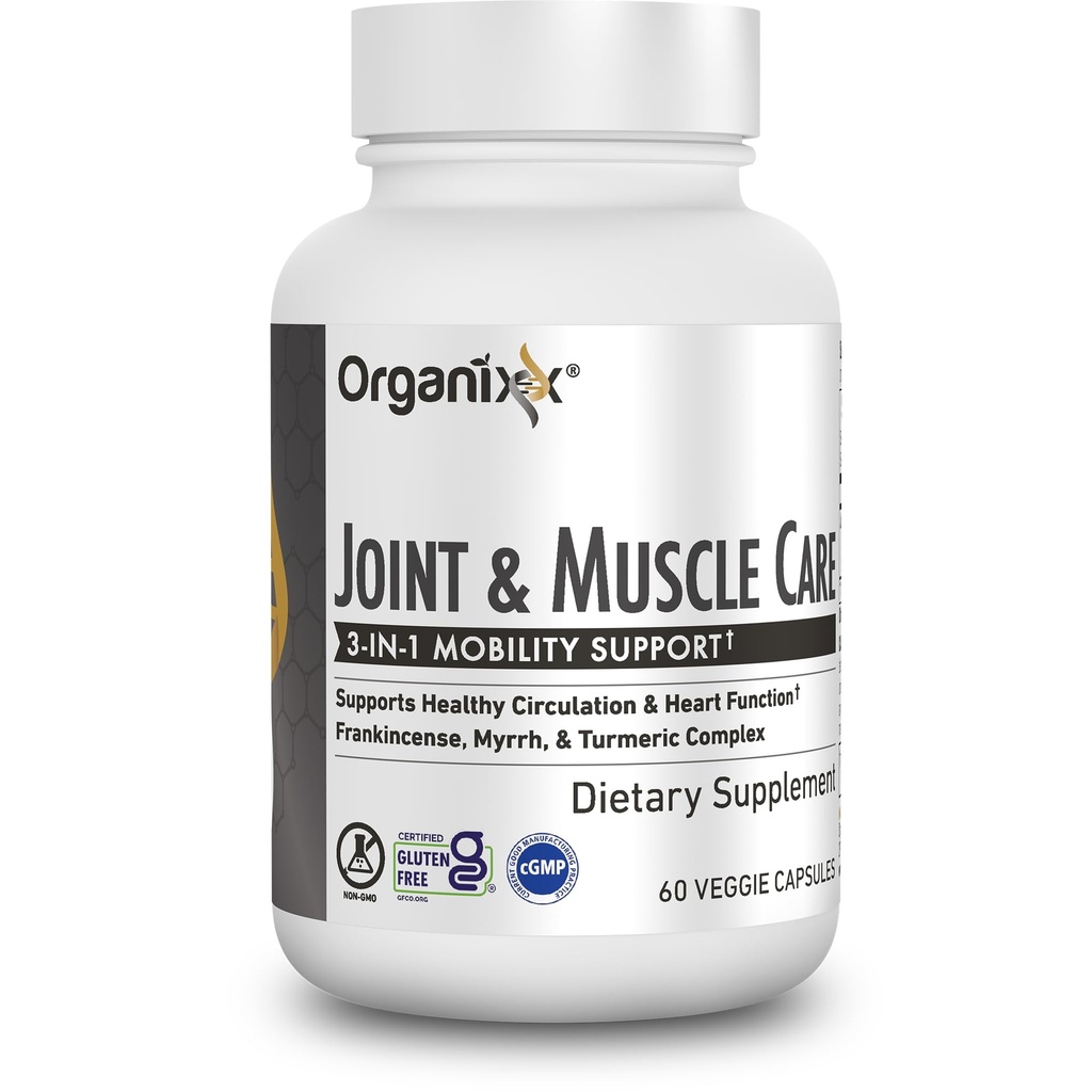 Organixx Joint & Muscle Care Organic Turmeric Supplement, 3-in-1 Frankincense, Turmeric and Myrrh Joint Health & Joint Support Supplement Body Care Capsules, Supports Swelling, Tension, 60 Capsules