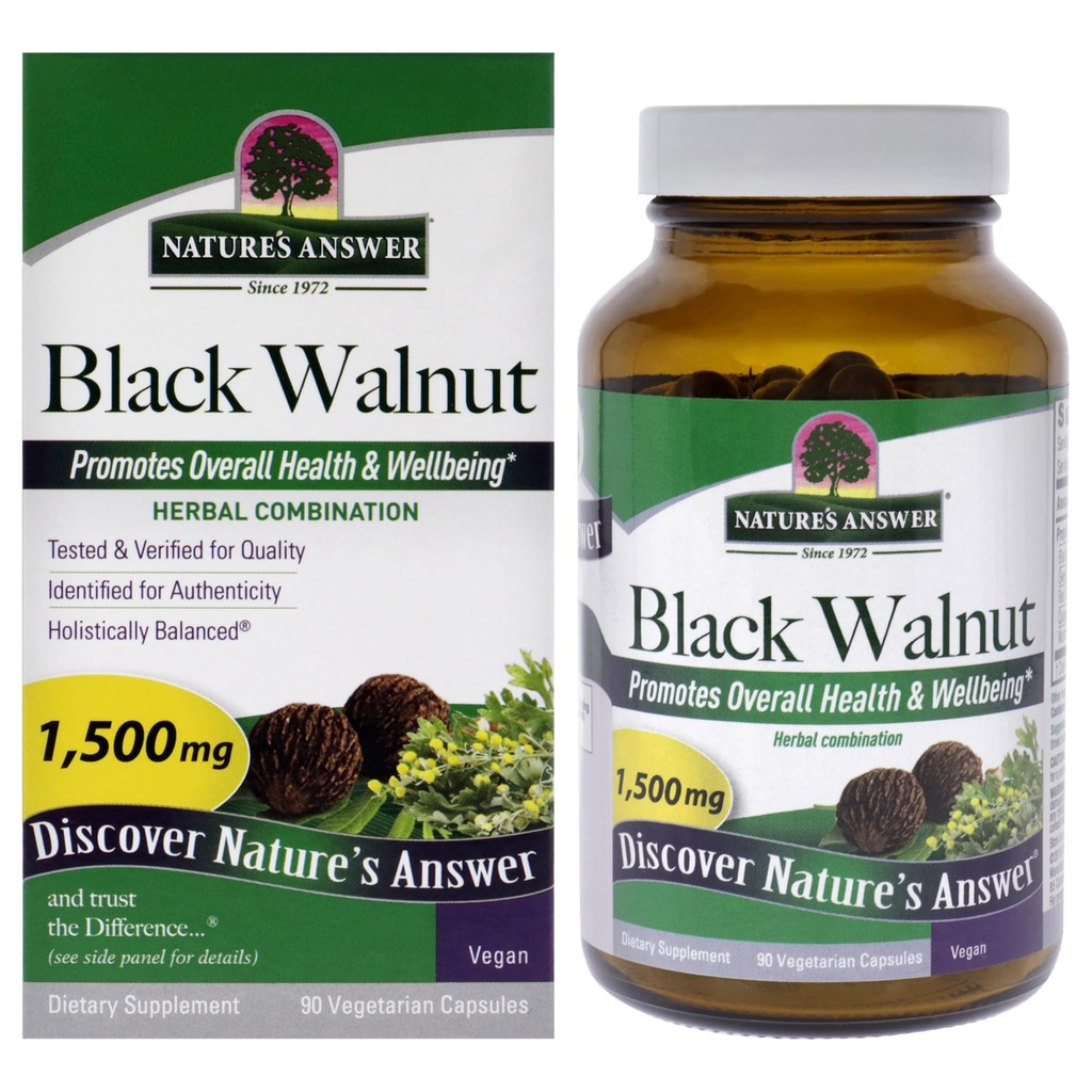 Nature's Answer Black Walnut Kompleks Vegetarian Capsules Toz, 90-Count Black Walnut | Vegan | Non-GMO Black Walnut Wormwood | Natural Cleanser | Detoxifier Support Support Support