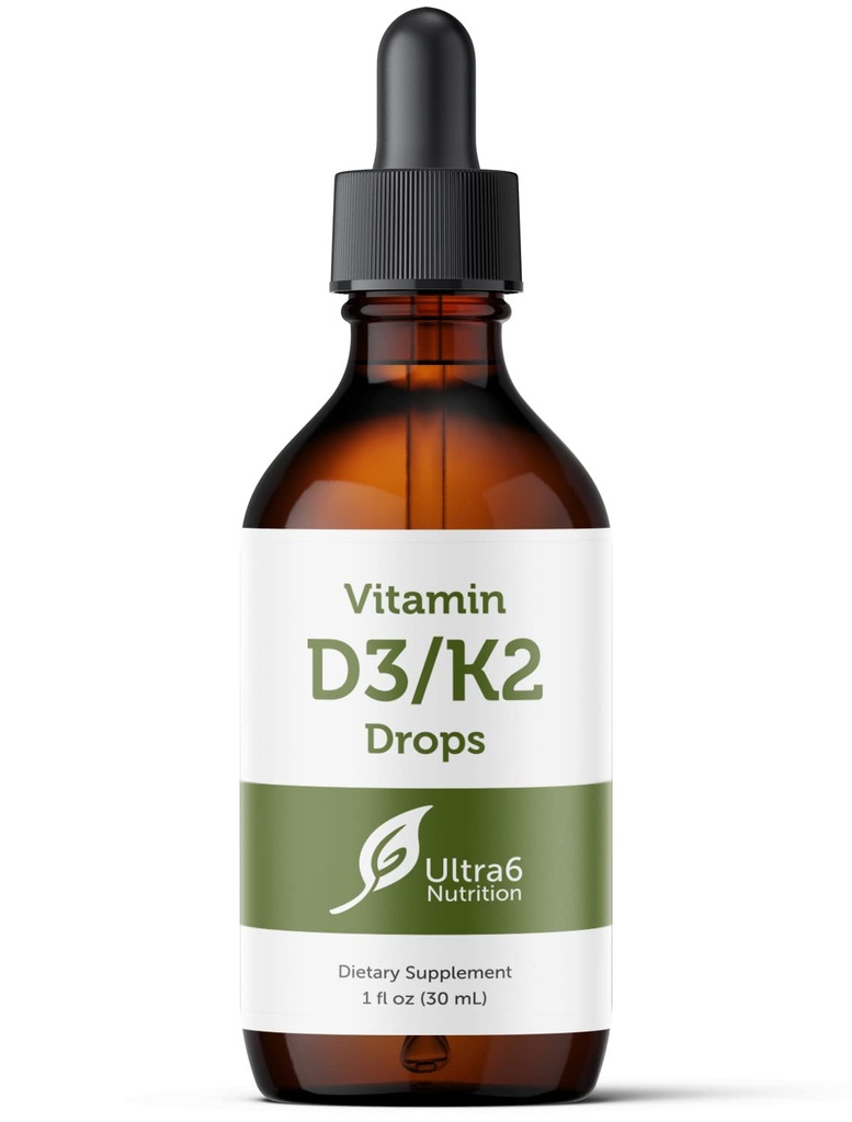 Ultra6 Beslenme Vitamin D ve K2 Drops - Yetişkinler için K2 Supplements ile Sıvı Vitamin D3 - Easy-to- Take, Flavor-Free, Highly Absorbable VIT D3 ve K2 Supplements, Made in USA (30 ml)