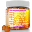 Arı Pollen Apigenin Citrus Bergamot Gummies w Organik Propolis Royal Jelly Honey Lemon Balm Ekstraksiyon, Erkekler Çocuklar için Tamam, Tincture Drops Toz Capsule Herb Capsules Supplements Alt, Pollan Polen