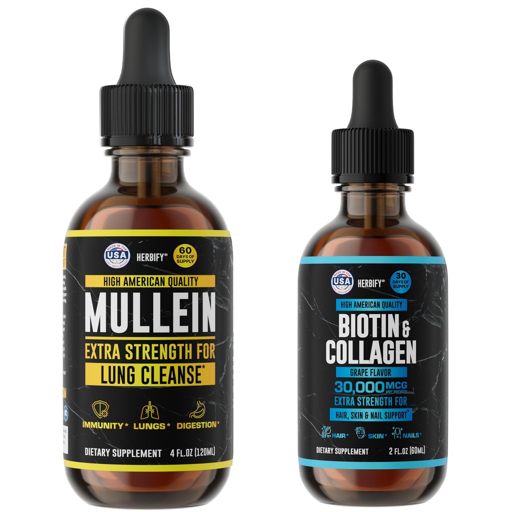 HERBIFY Sche - Mullein Leaf Extract & Biotin ve Collagen - Respiratory Support & Hair Skin and Nails Vitamins Support & Hair Skin