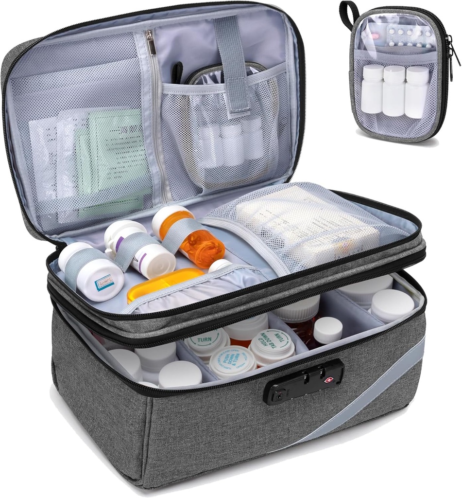 Trunab Medicine Storage Bag, Kombinasyon Kilit, Lockable Pill Şişe Organizer, Seyahat İlaçları Tıp Kutusu, Prescription, Vitamins,Supplements veya Tıbbi Malzeme Tankı