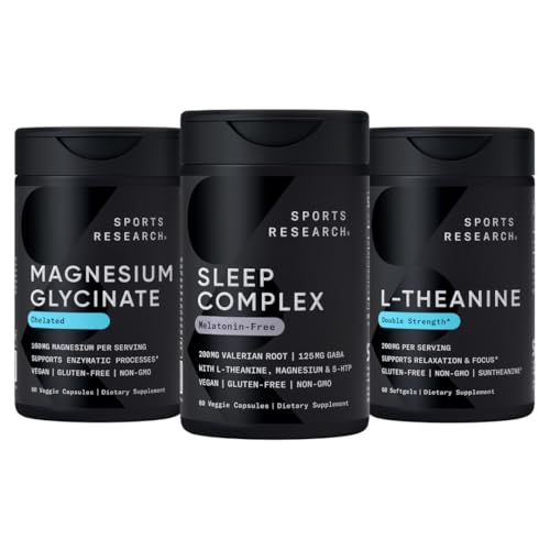 Spor Araştırması Double Strength L-Theanine Supplement Softgels for Focus & Relaxation, Magnezyum Glycinate for Restful Sleep & Enzymatic Processes + Sleep Complex Melatonin-Free Vegan Capsules