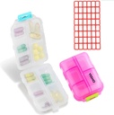 Pill Case (2 Pack) - Portre Küçük Supplements Tablet Kutu 10 Karşılaştırmalı - Tıp Kapsülü Organize hamilleri Seyahat Için Depolama Pocket Purse (Pink + White)