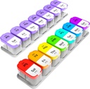 Extra Large Weekly Pill Organizer Set - 2 XL Vitamin Holders with 7 Detachable AM PM Compartments - Reliable Medicine Dispenser for Home and Travel, Big Supplement Container, Rainbow & Purple/White