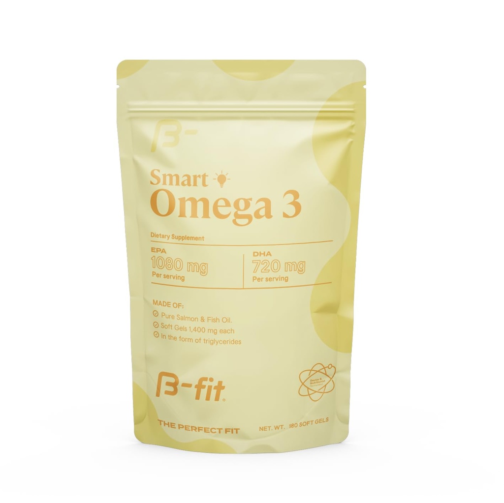 B-FIT Omega 3 Fish Oil - Yüksek Potency Patentli Formula - 1080 mg EPA & 720 mg DHA - 180 Odorless Softgels from Norveç Salmon - 60-Day Supply - Heart, Brain & Ortak Destek