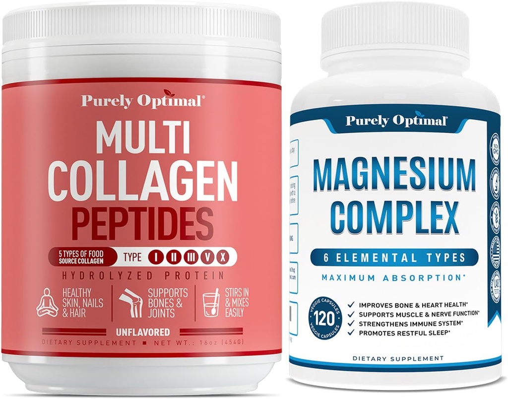 Safly Optimal Premium Multi Collagen Toz + Premium Magnezyum Kompleksi - Magnezyum Citrate, Malate, Muscle Relaxation - 120 caps