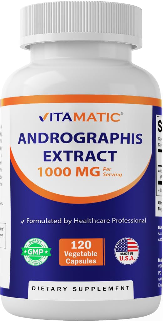 Vitamatic Andrographis 1000 mg Pera - 120 Veg Capsules - 20X Ekstraksiyon, %100 Vejetaryen, All-Doğal, Gluten Free, Non-GMO