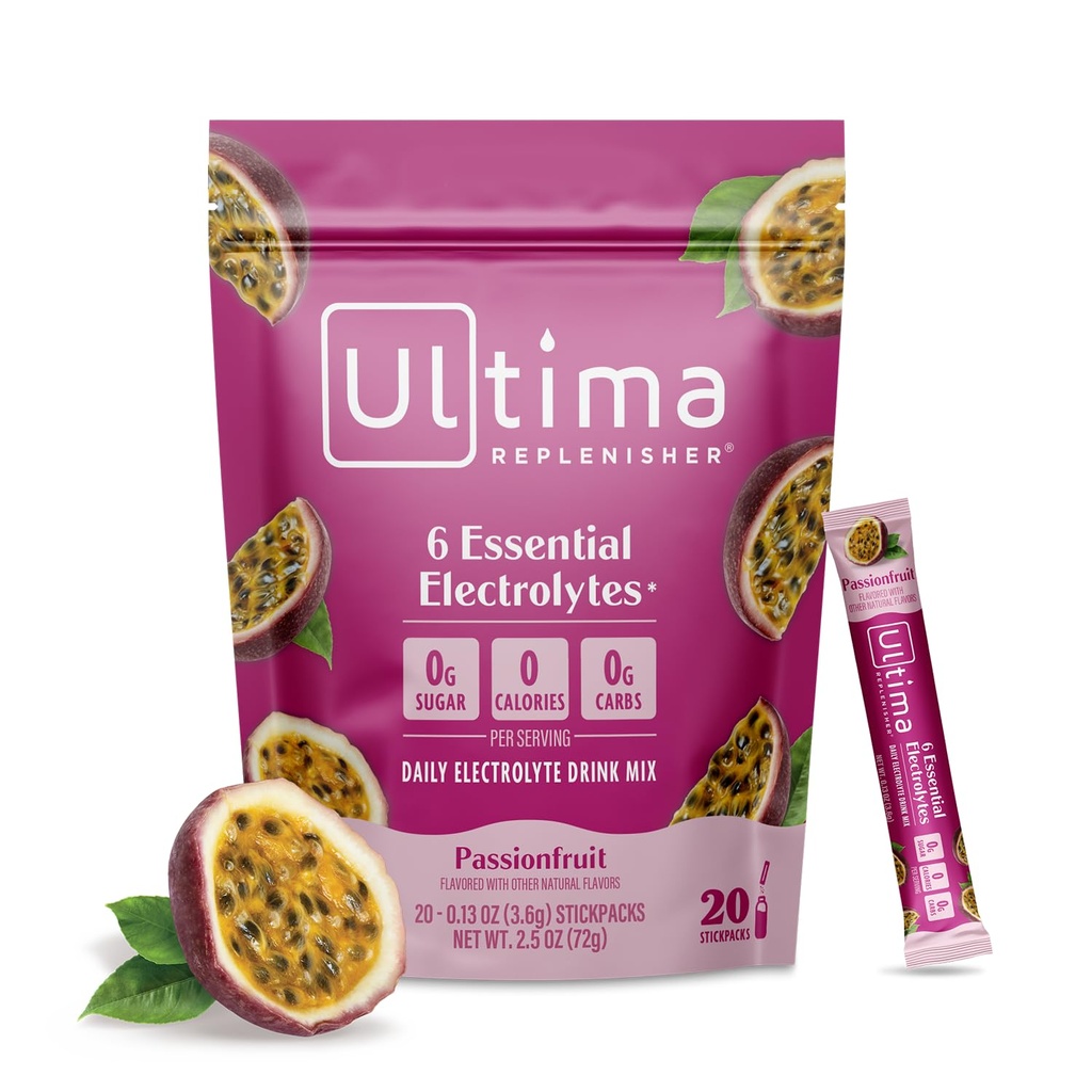 Ultima Replenisher Daily Electrolyte Toz İçecek Mix – Sugar Free – Passionfurt, 20 Stickpacks – Hydration Packets with 6 Electrolytes and Trace Minerals – Keto Friendly, Non-GMOMOMO