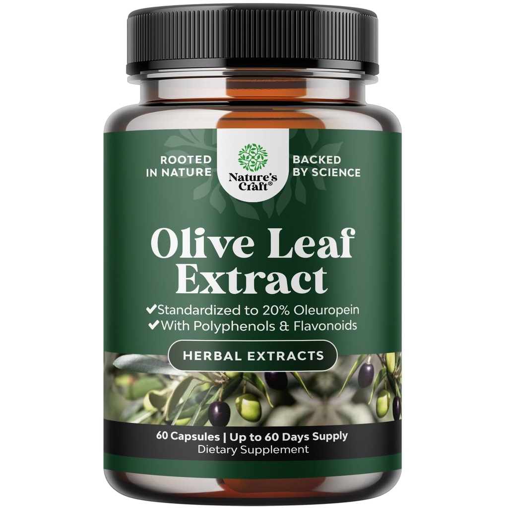 Potent Olive Leaf Extract Capsules - High Strength Antioksi Supplement with Pure Olive Olive Leaf with %20 Ol Europein - Herbal Heart Health Supplement - Vegan Non-GMO & Gluten Free (2 Ay Supply)