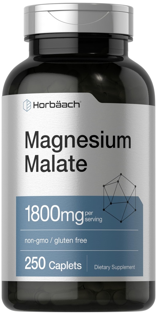 Horbäach Magnezyum Malate | 1800 mg | 250 Kaplama | Vejetary, Non-GMO, Gluten Free Supplement Supplement