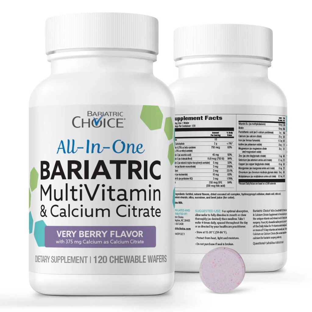 Bariatric Choice All-in-One Chewable Bariatric MultiVitamin with Iron & Food Citrate, Very Berry (120ct)