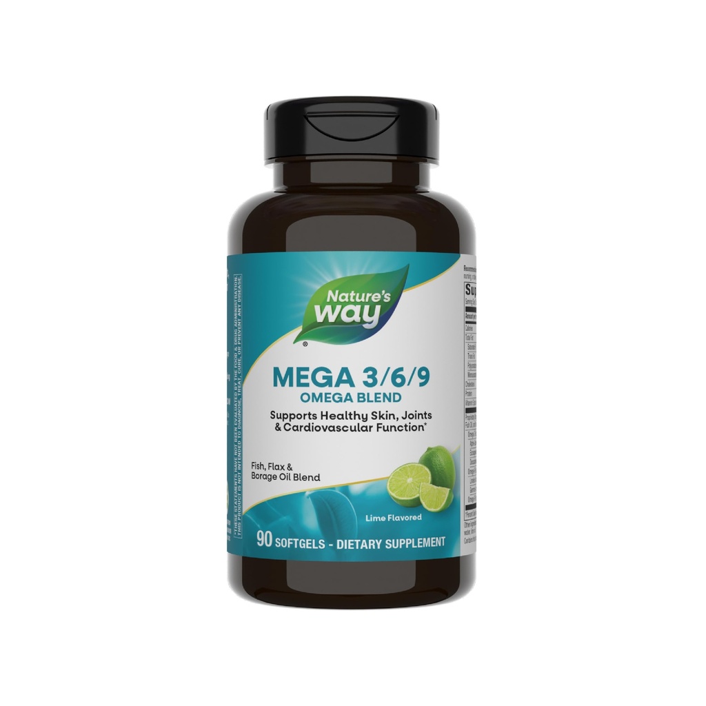 Nature's Way Mega 3/6/9 Omega Mix, Supports Health Skin, Joints, Cardiovascular Function*, Fish, Flax, Borage Oil, 90 Lime Flavored Softgels (Pazarlama May Vary)