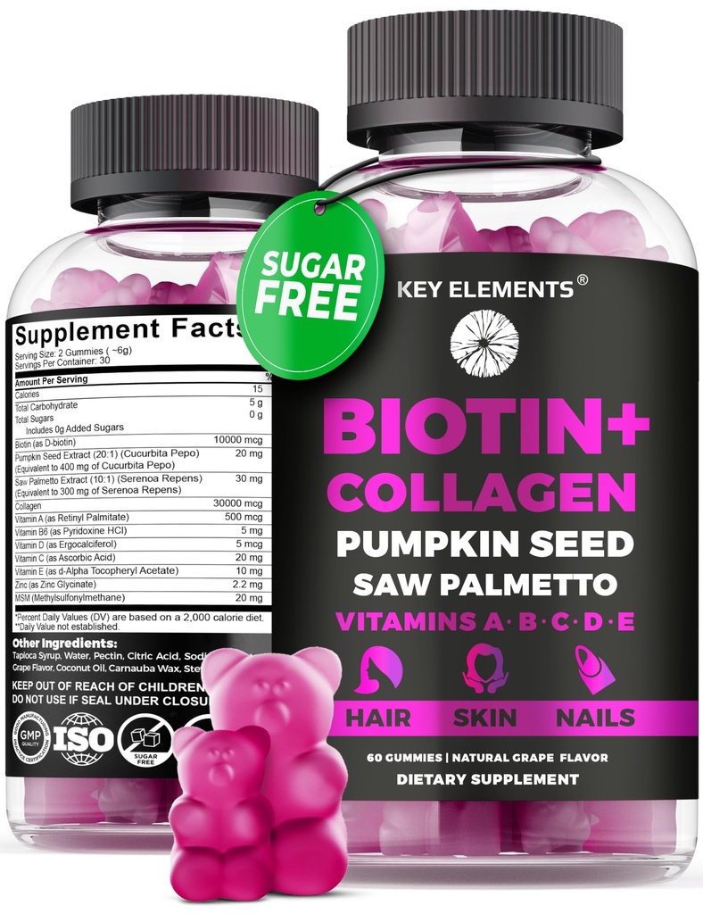 Saç Ciltleri ve Çığları 10000 A B6 C D E - Biotin ve Collagen Gummies - Biotin Vitaminleri Saç Büyüme Kombinasyonu için Biyotin Vitaminleri